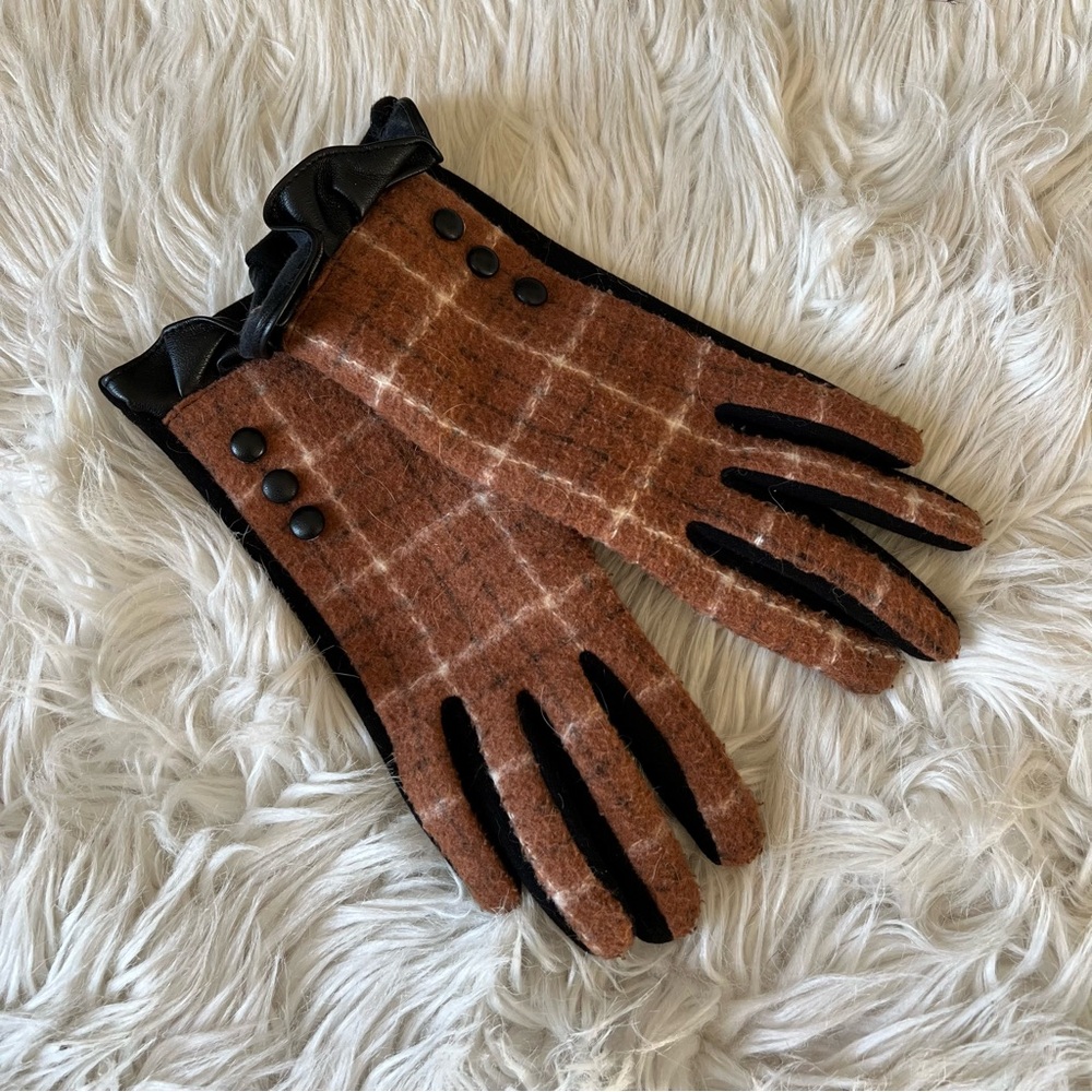 British Tan Brown & Black Plaid Cotton-Blend Gloves — Women’s Small 🤎✨